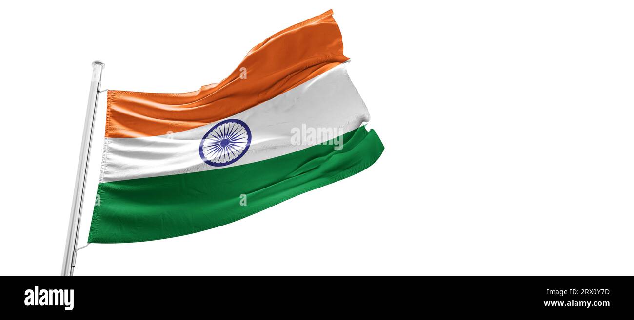 Flag of the Republic of India in the wind on flagpole, Stock Photo