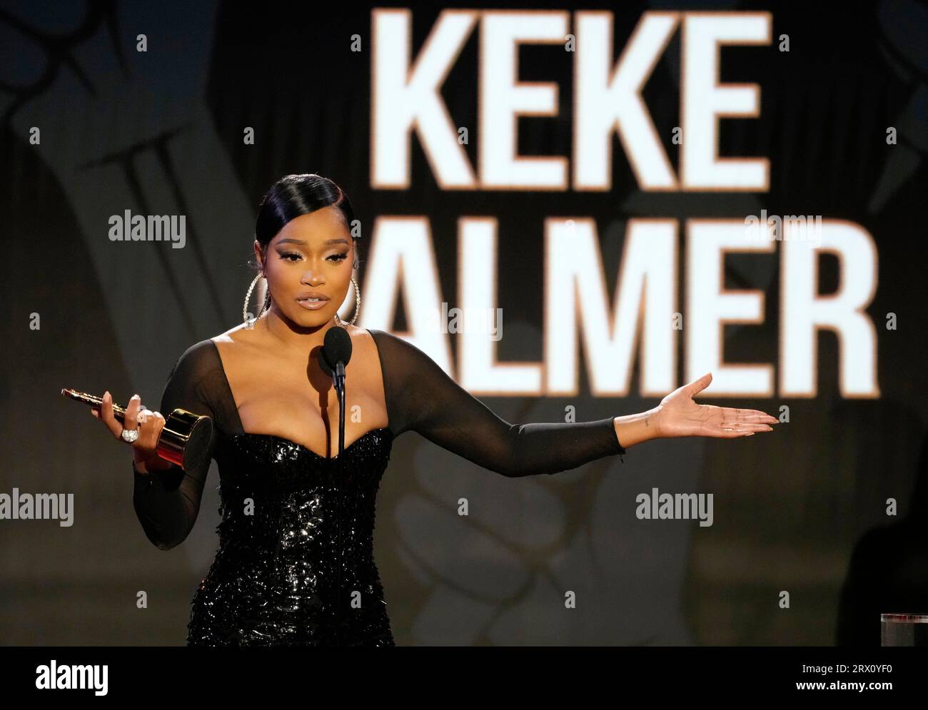 Actor Keke Palmer accepts the Social Impact Award at the Black Music