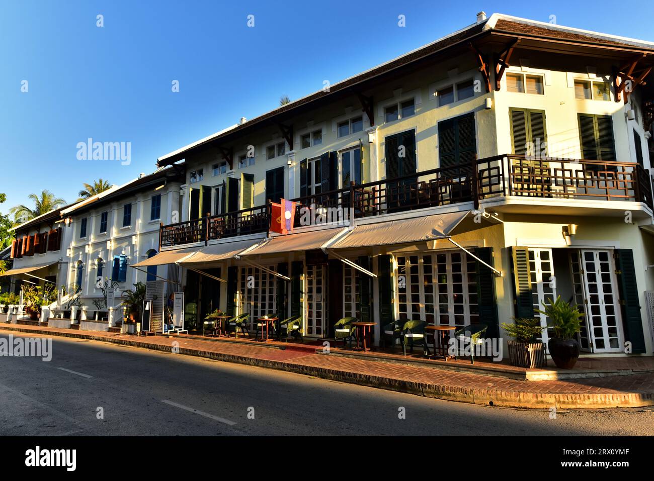 Colonial architecture in the centre of Luang Prabang, Laos Stock Photo