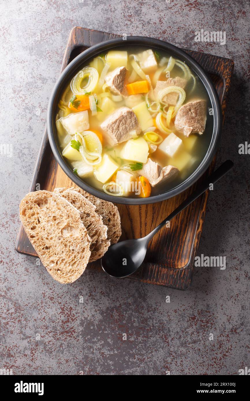 Finnish and Swedish Kottsoppa soup with beef, potatoes, carrots, leeks