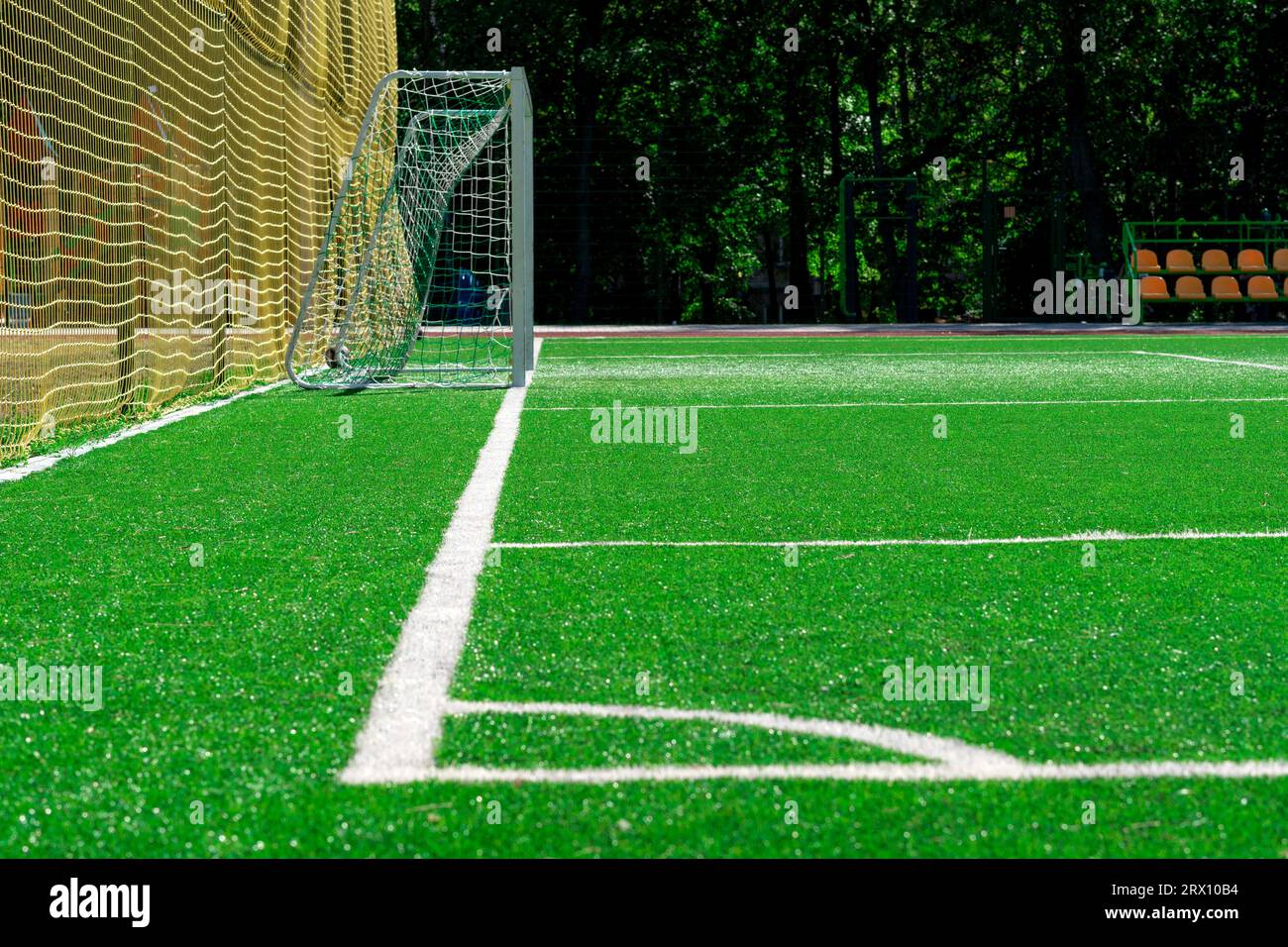 soccer field markings. football field. corner green grass field for