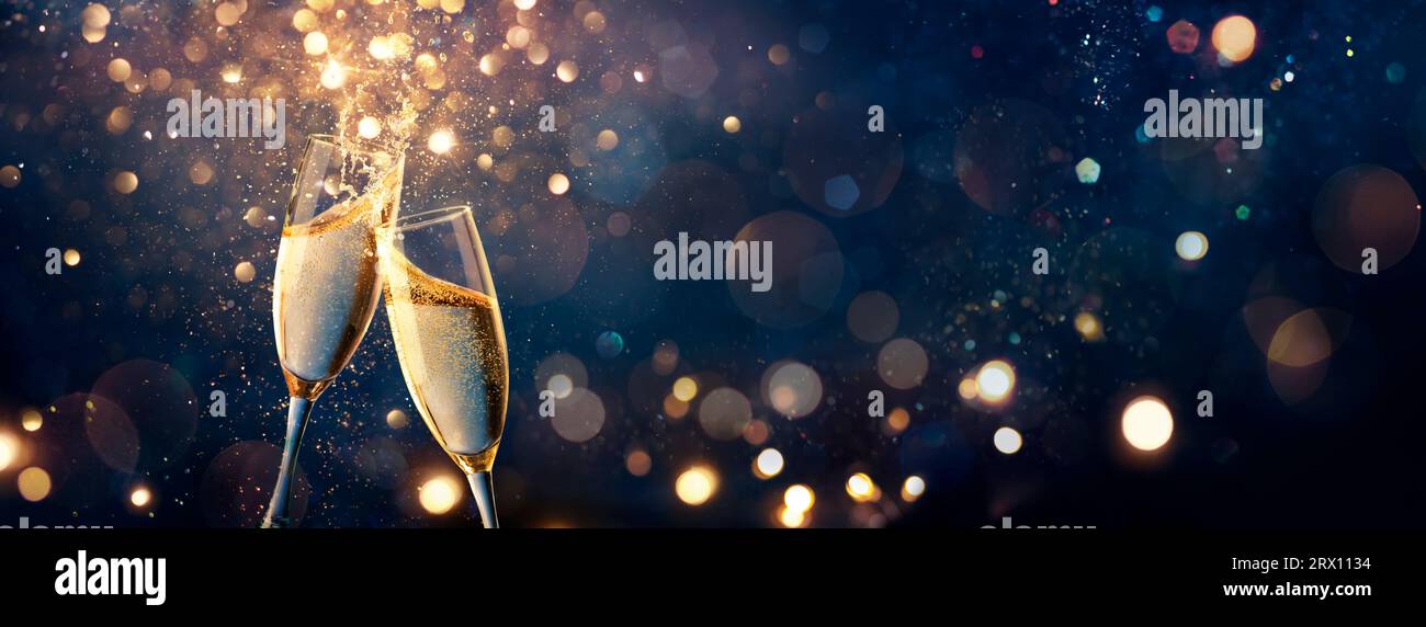 Champagne Toast Celebration - Happy New Year - Flutes With Golden ...