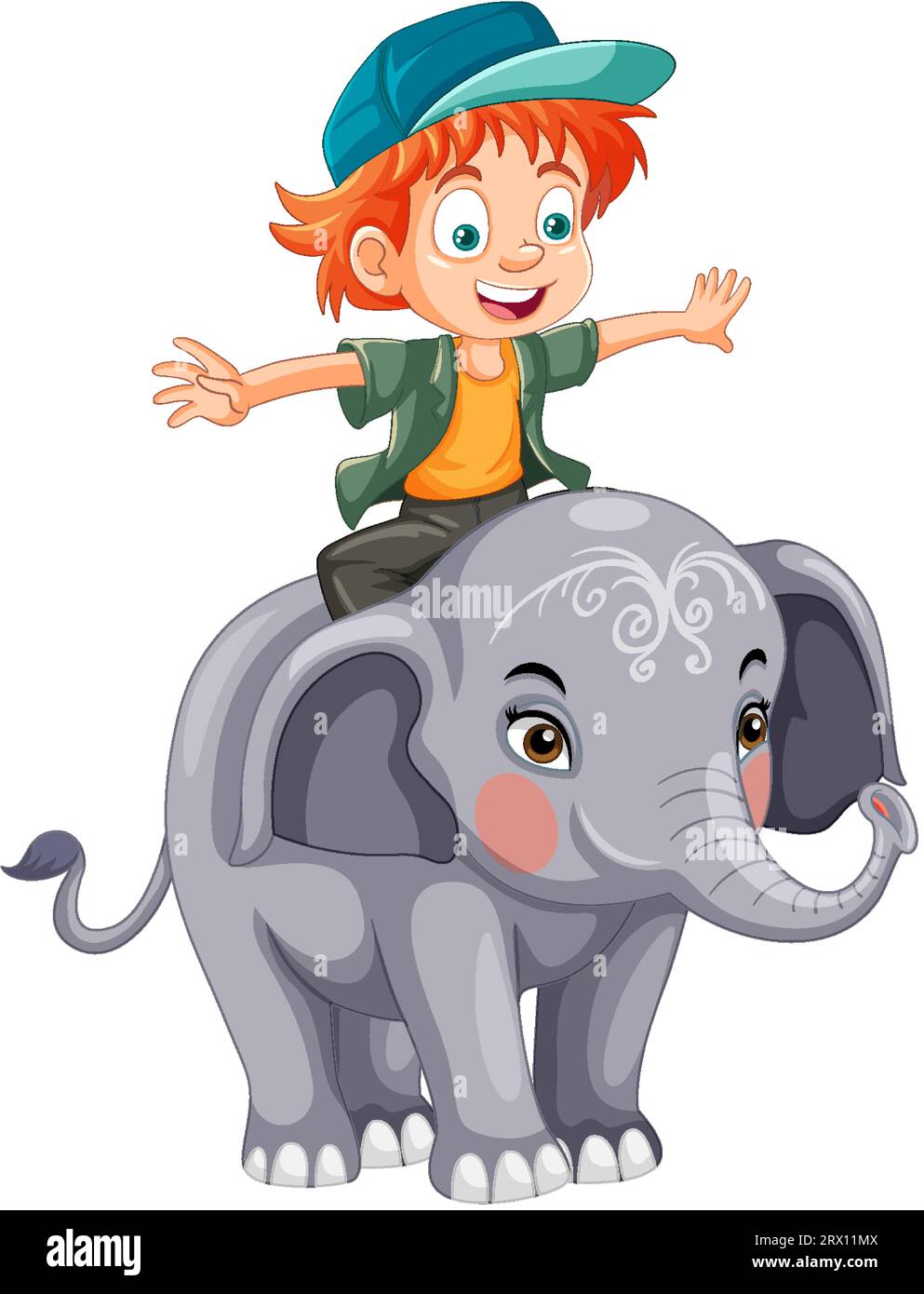 Happy Boy Riding Elephant Vector illustration Stock Vector Image & Art