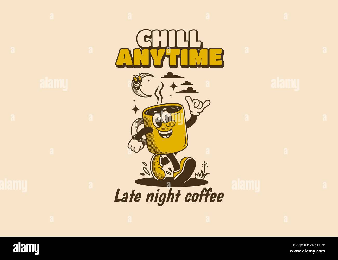 Chill anytime, late night coffee. mascot character illustration of
