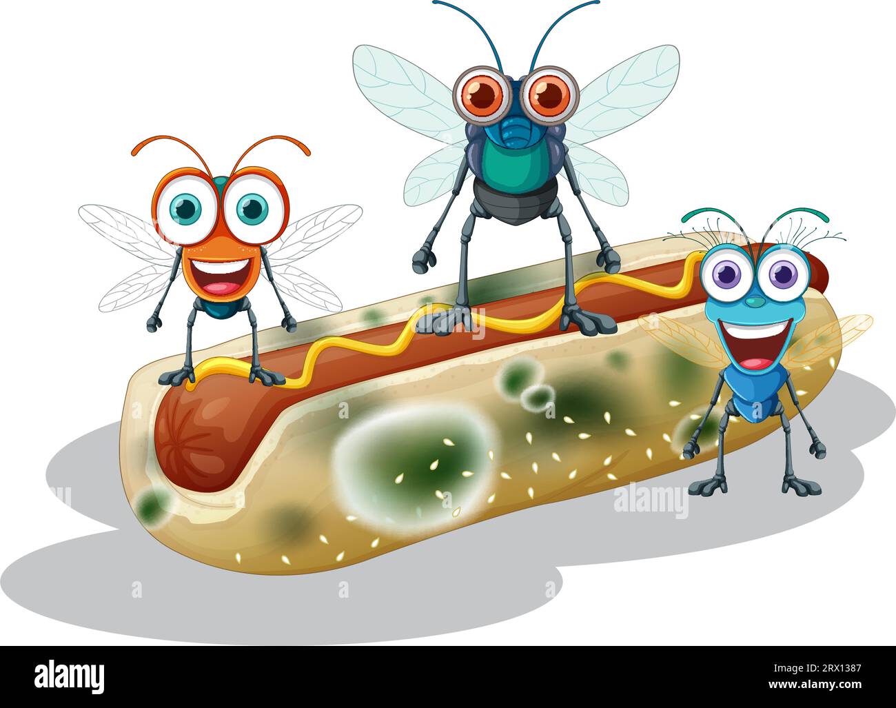 hot dog isolated with fly illustration Stock Vector Image