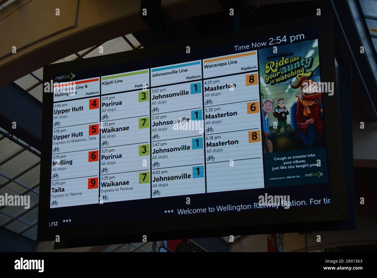 WELLINGTON, NEW ZEALAND, MAY 18, 2023 Train timetable on display at