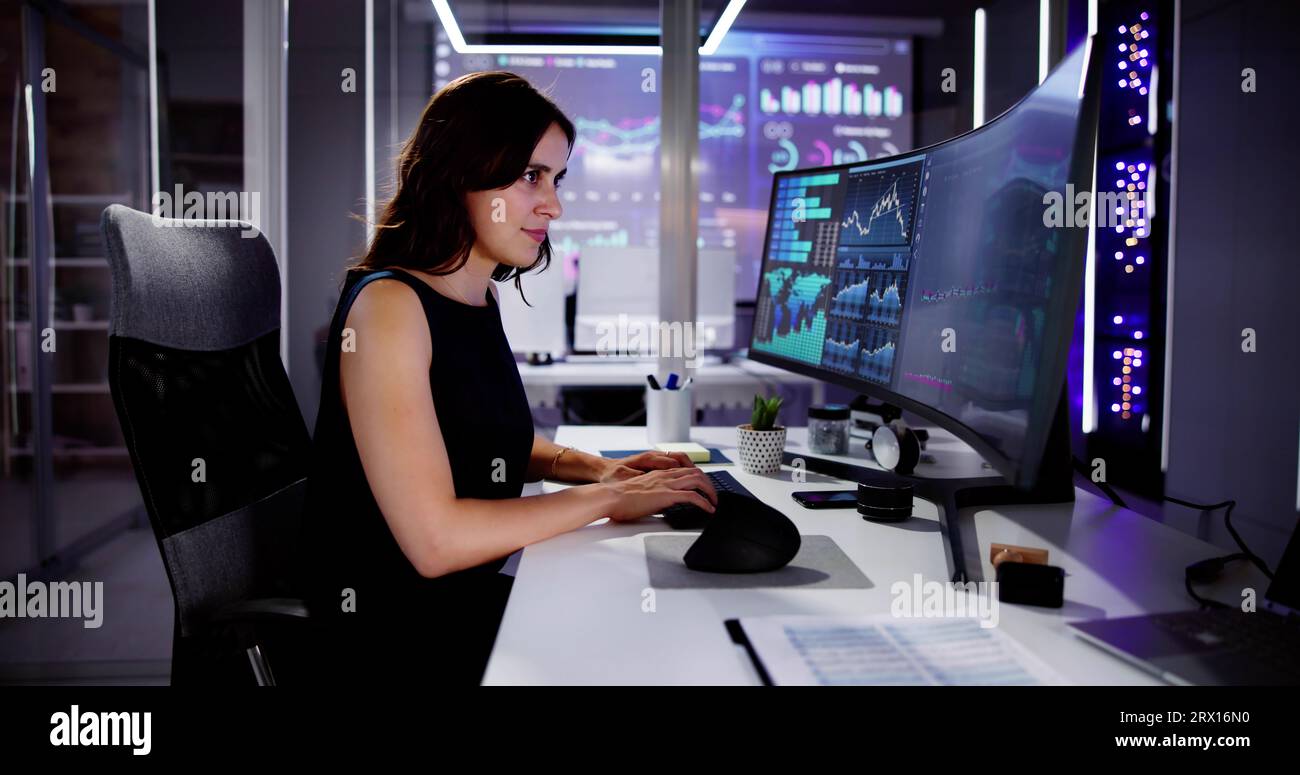 KPI Business Analytics Data Dashboard. Analyst Using Computer Stock Photo