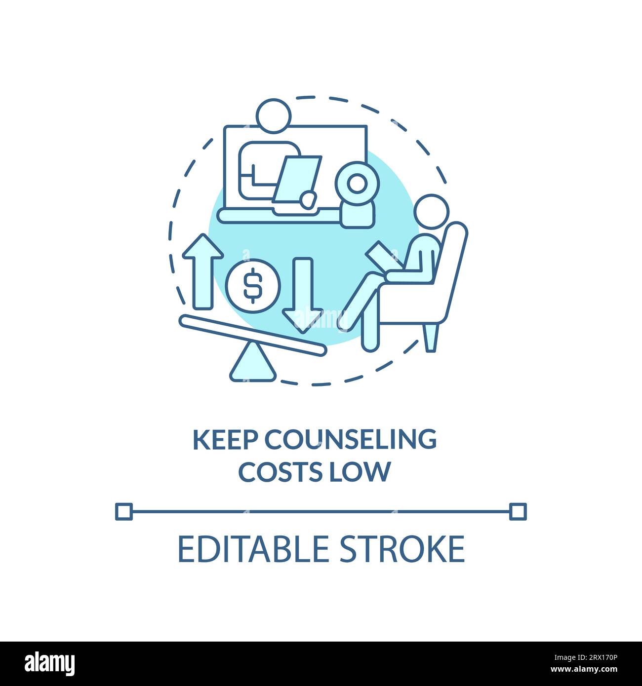 2D keep counseling costs low copy linear icon concept Stock Vector