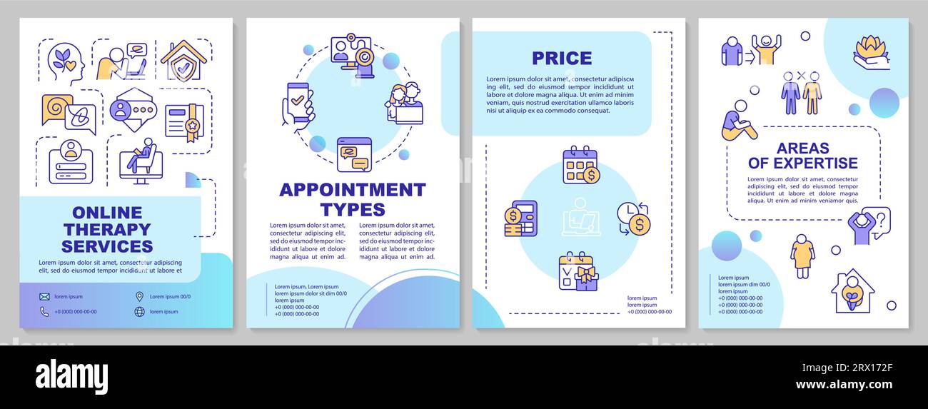 Brochure with online therapy thin line icons Stock Vector