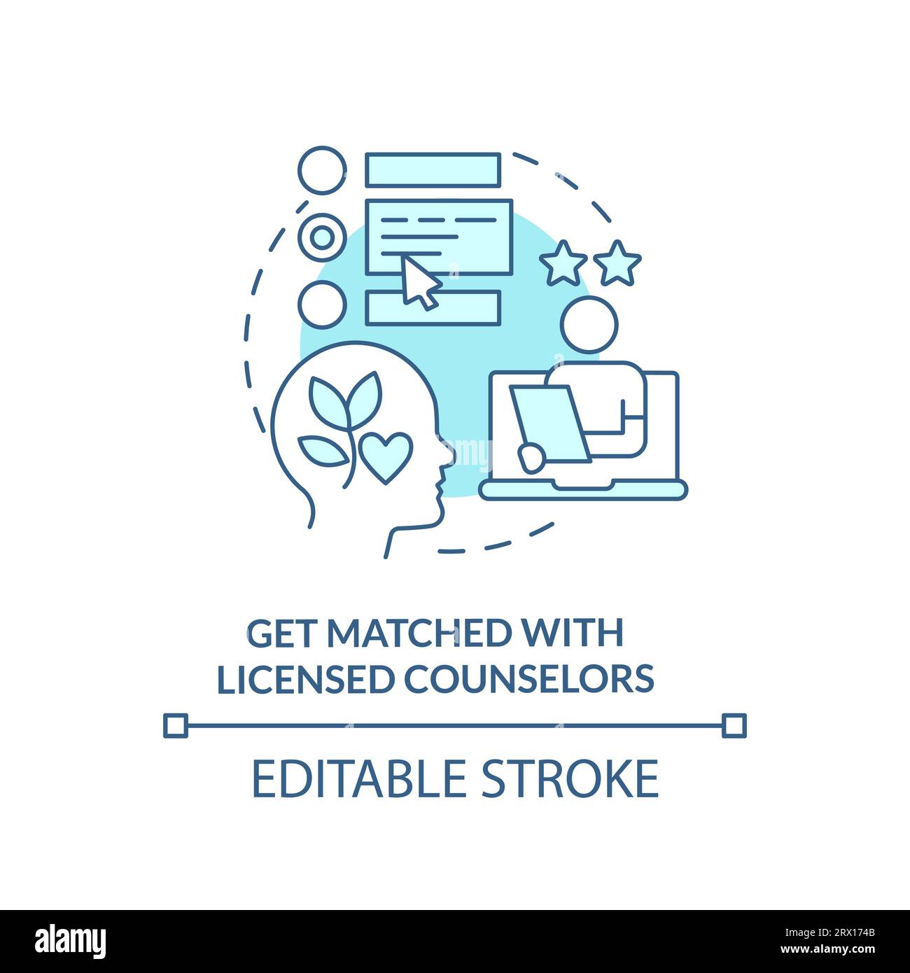 2D get matched with licensed counselors linear icon concept Stock Vector