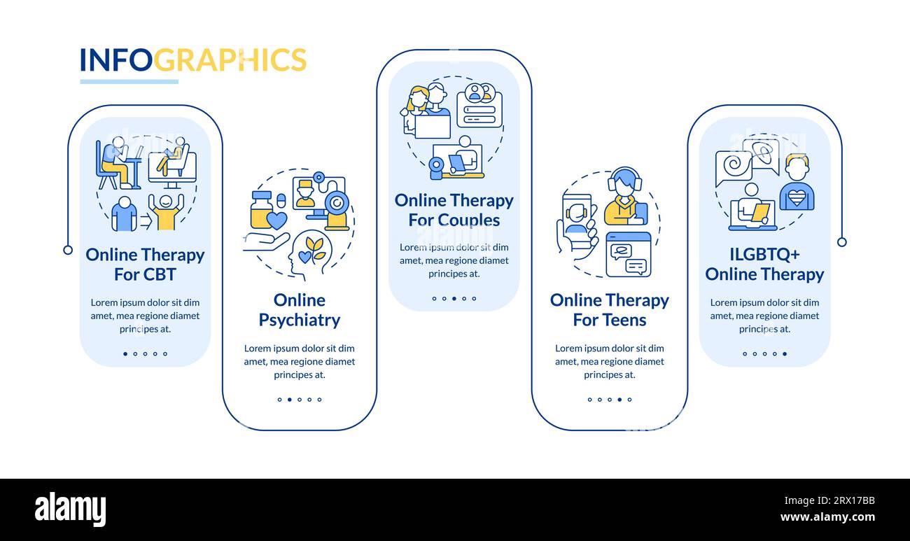 2D multicolor online therapy layout with linear icons Stock Vector