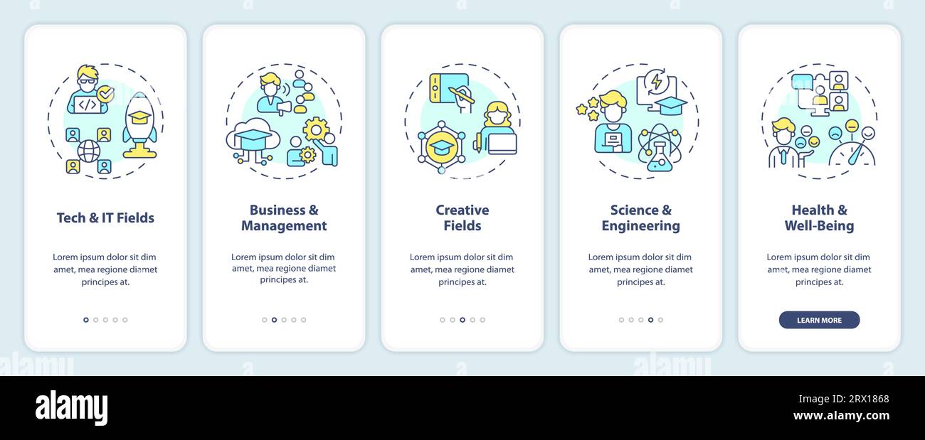 Walkthrough MOOC with thin icons concept Stock Vector