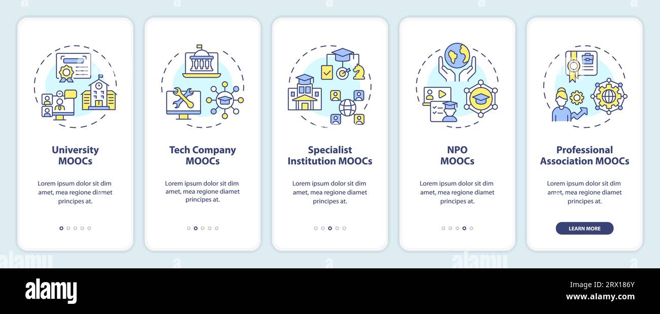 Walkthrough MOOC with thin line icons concept Stock Vector