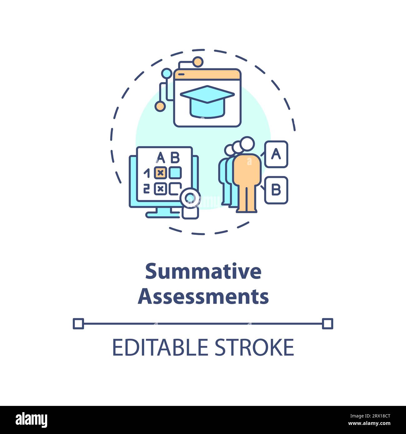 2D colorful thin linear icon summative assessments concept Stock Vector