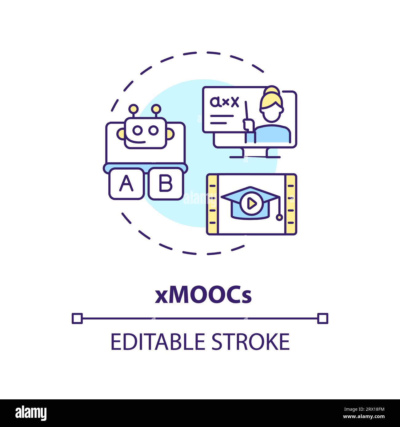 2D customizable colorful thin linear icon xMOOCs concept Stock Vector