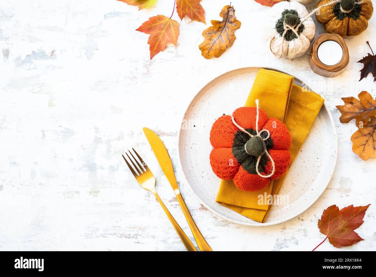 Fall Table Setting Background Autumn table setting on white background Stock Photo - Alamy