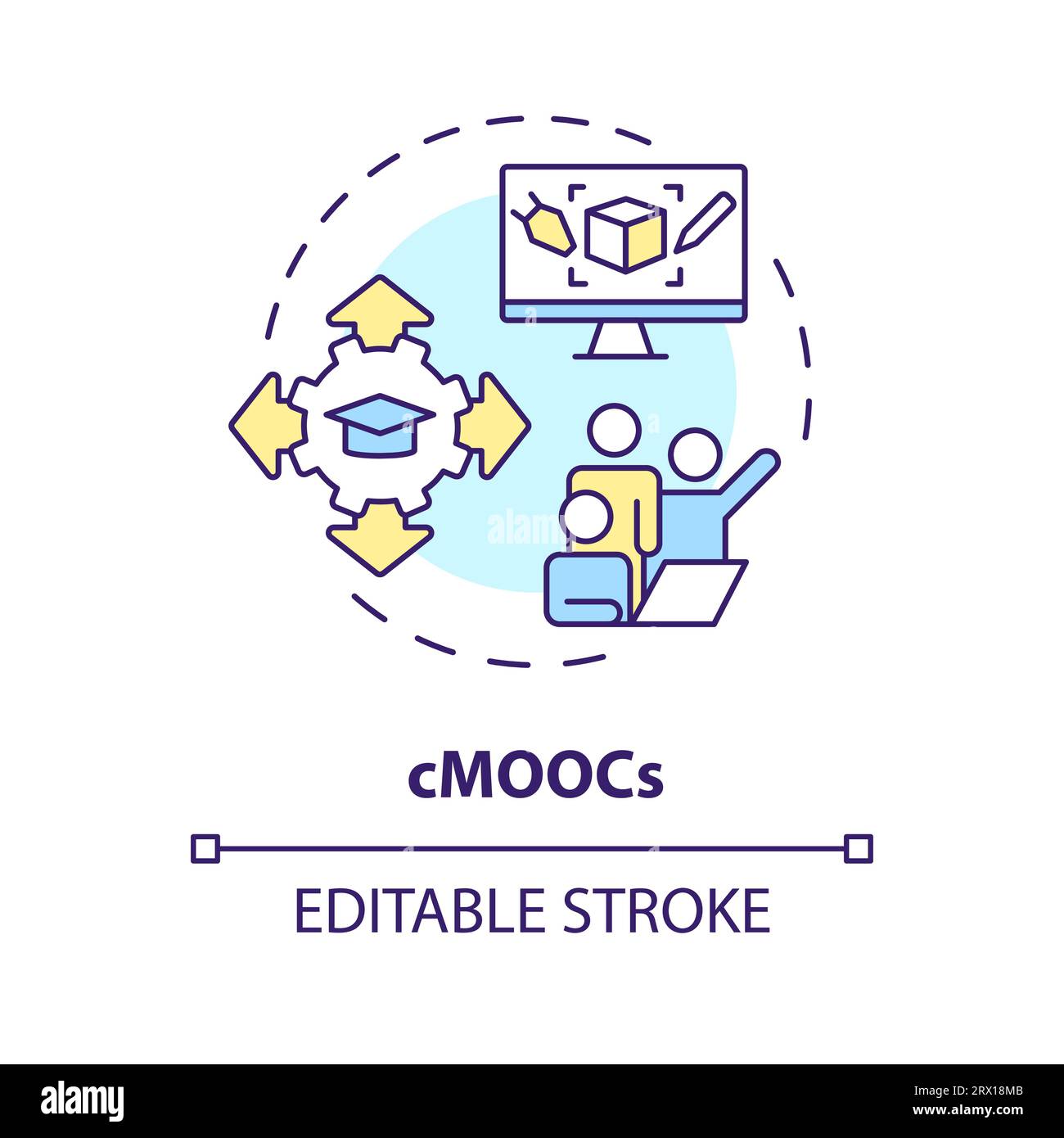 2D colorful thin linear icon cMOOCs concept Stock Vector
