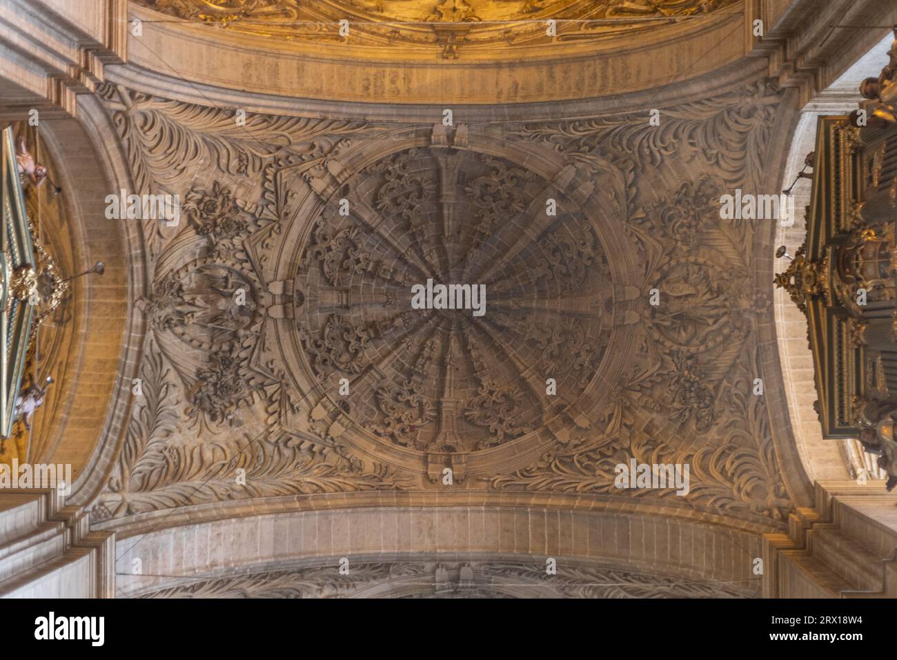 Inside of the Catedral de Malaga.  Interiors, altars and decorations of the Malaga La Manquita Cathedral. Malaga, Spain Stock Photo