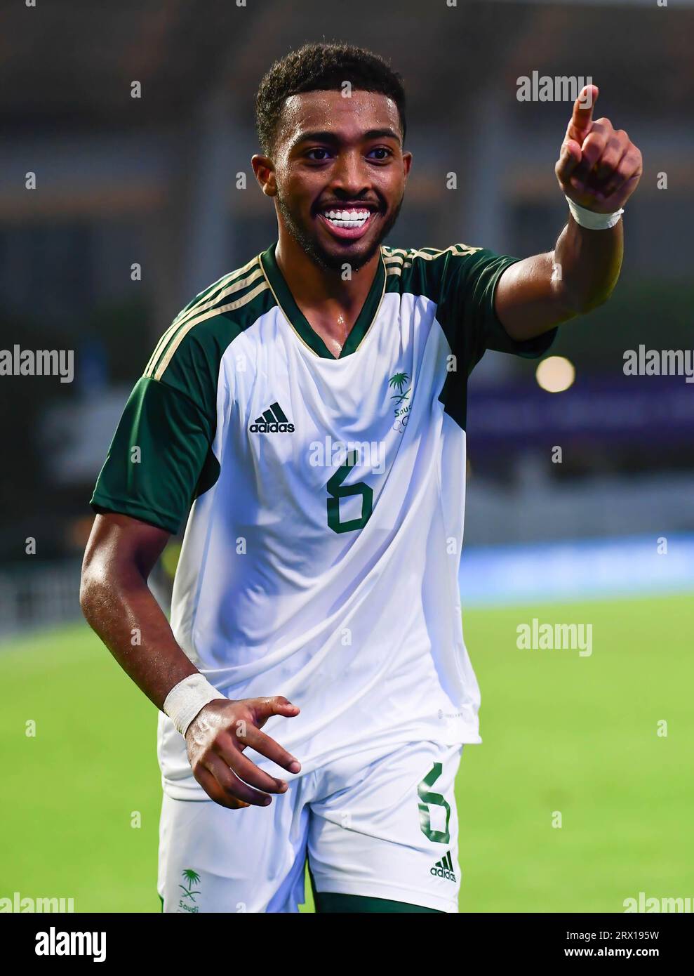 Hangzhou, China. 21st Sep, 2023. Naif Khalid R Masoud of the Saudi Arabia men football team seen during the 19th Asian Games 2023 men's football group round Group B match between Saudi Arabia and Mongolia at Linping Sports Centre Stadium. Final score; Saudi Arabia 3:0 Mongolia. Credit: SOPA Images Limited/Alamy Live News Stock Photo