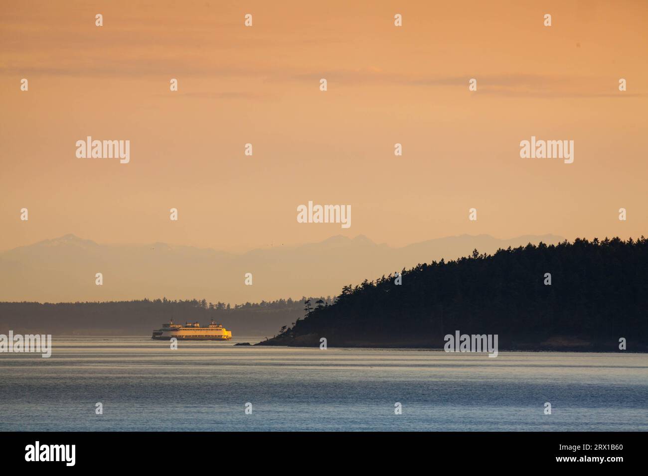 San Juan Islands ferry at dusk, Washington State USA Stock Photo