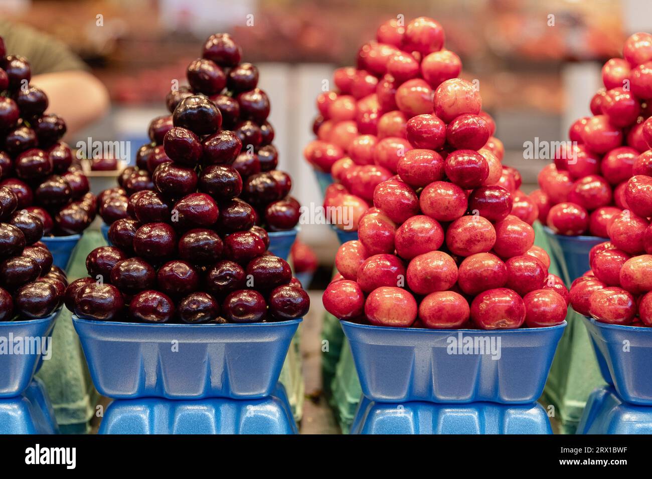 Fruits & Vegetable Market - Box of Cherries Stock Photo