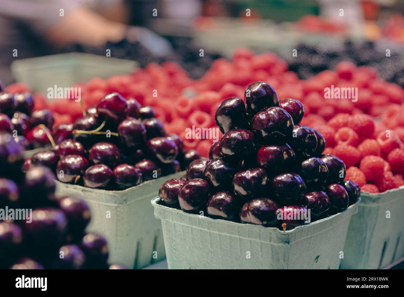 Fruits & Vegetable Market - Box of Cherries Stock Photo