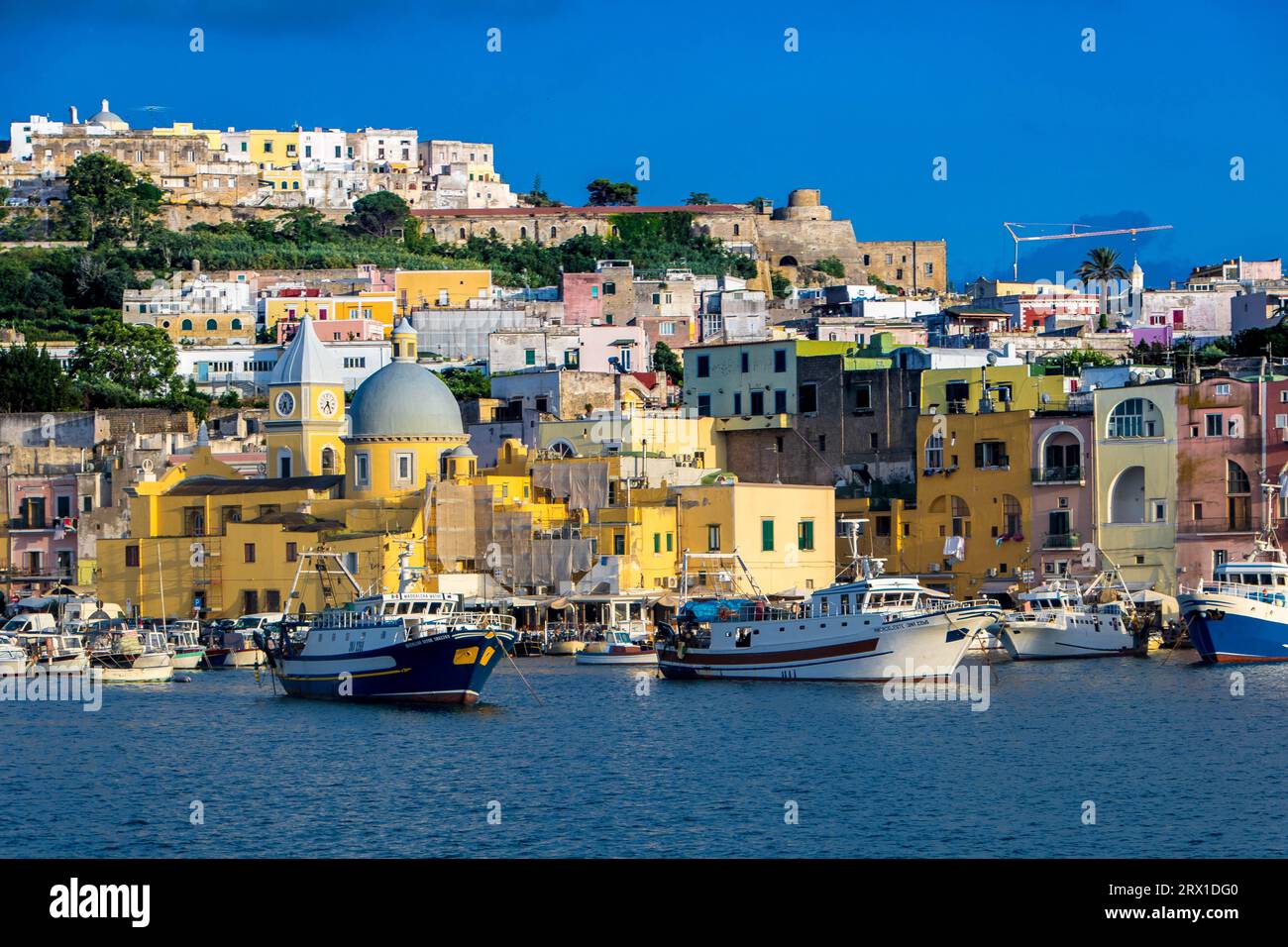 Marina Grande, the main port of the enchanting island of Procida Stock ...