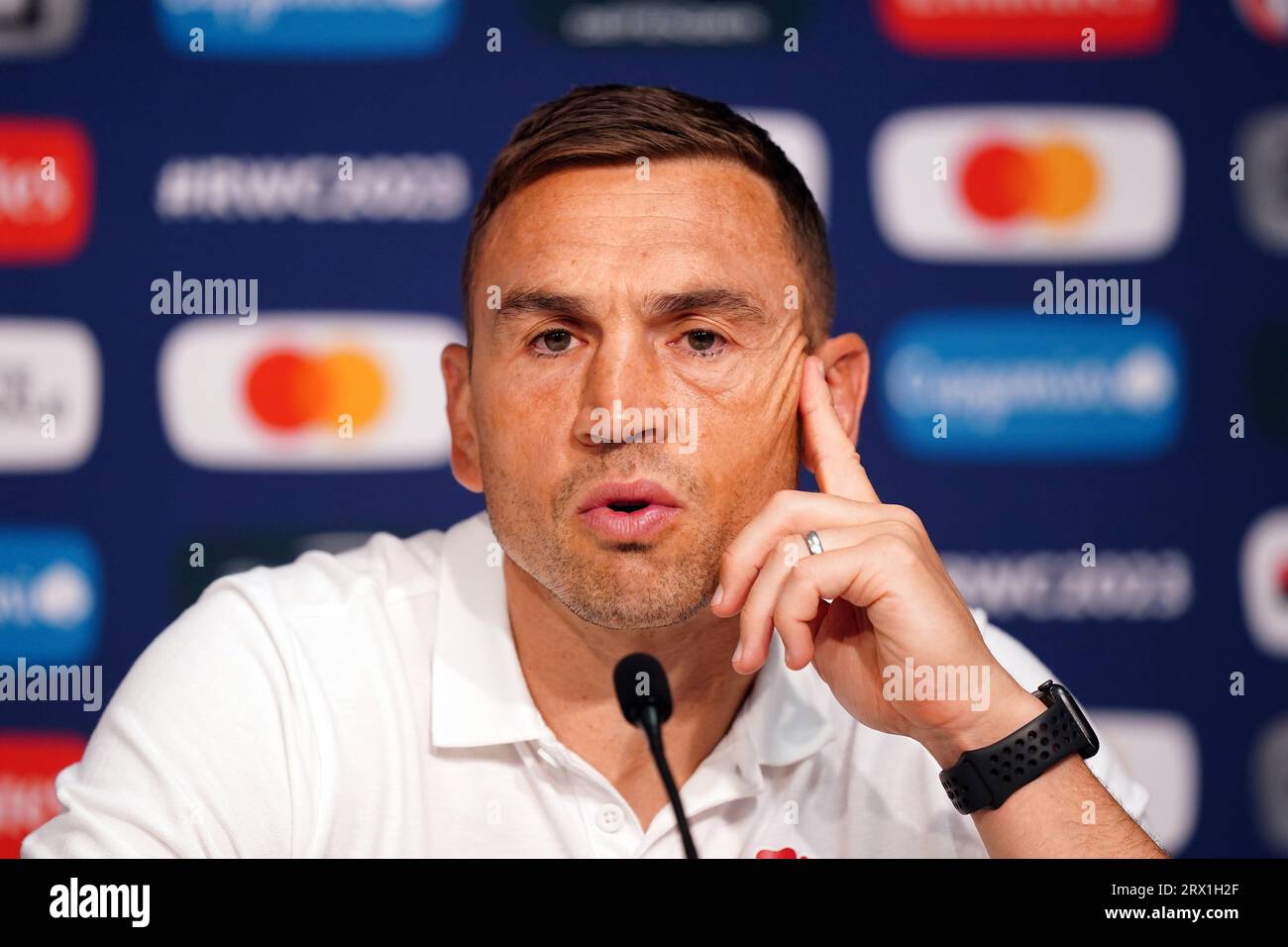 England defensive coach Kevin Sinfield during a press conference at the Stade Pierre Mauroy, Villeneuve-d'Ascq. Picture date: Friday September 22, 2023. Stock Photo