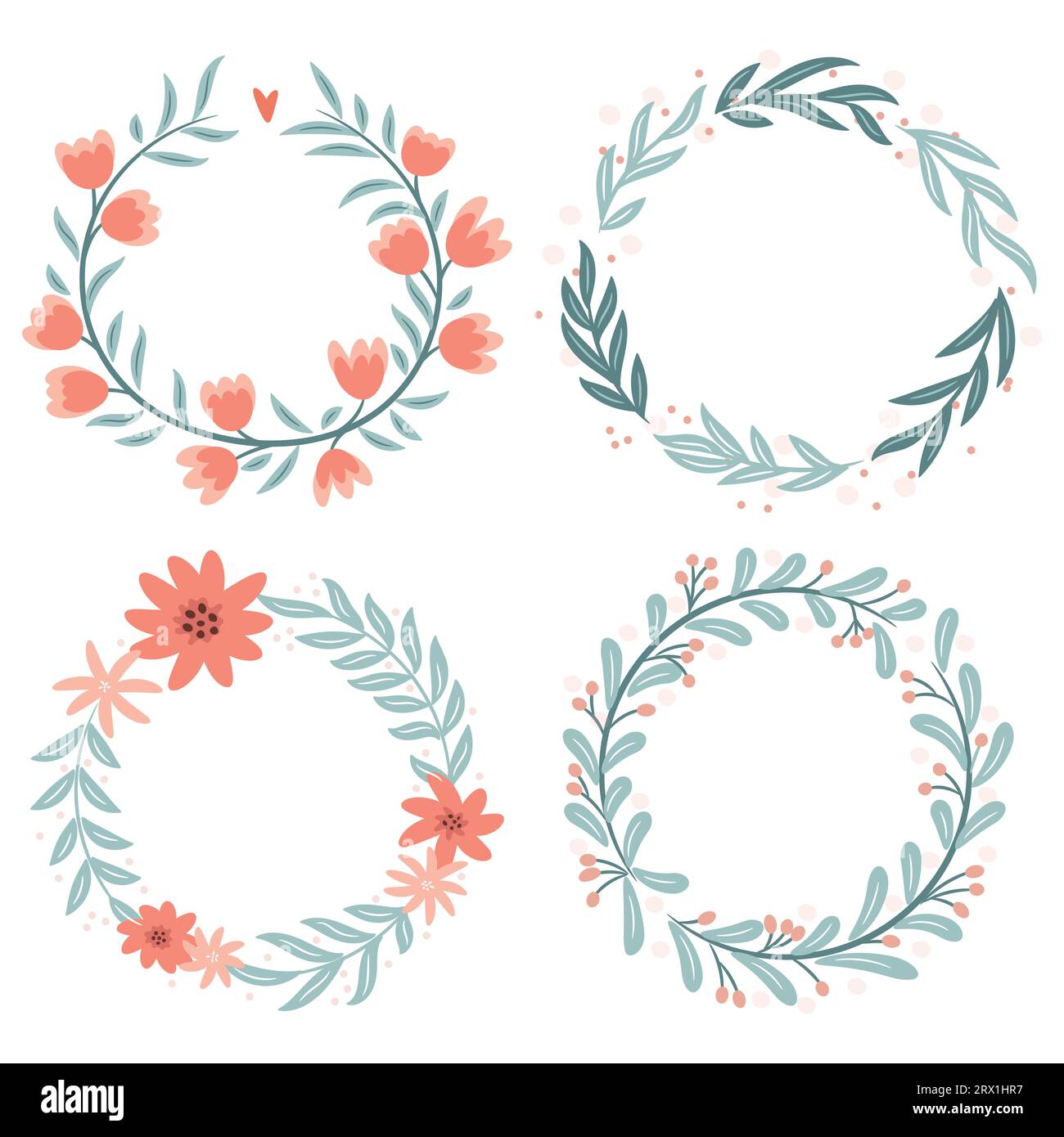 Set of four abstract foliage wreaths. Vector illustration. Stock Vector