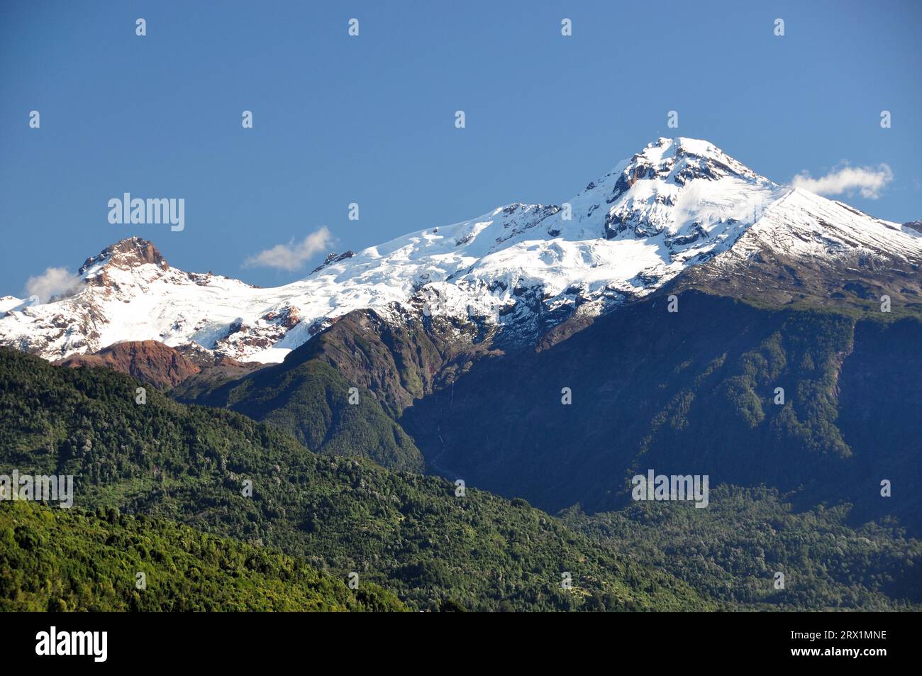 The summit of the snow-capped volcano Yate, Patagonia, Chile Stock Photo