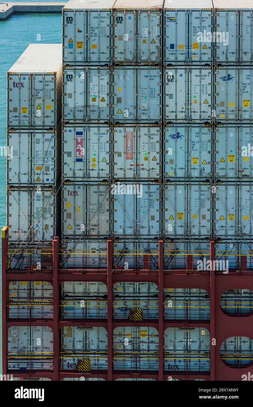 Transport freighter with shipping containers Stock Photo