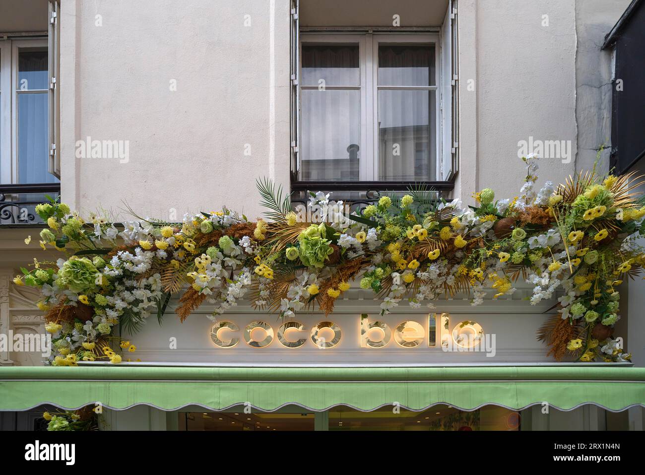 Artificial flower decoration at Boutique Coco Ballo, 17 Rue Lepic, Paris, France Stock Photo