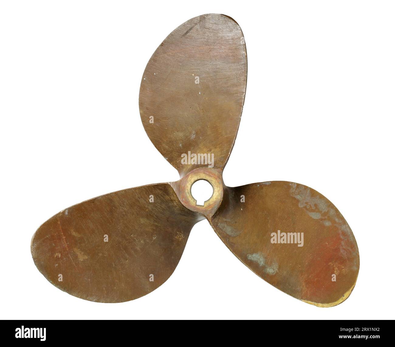 Old threeblade bronze boat propeller on white Stock Photo Alamy