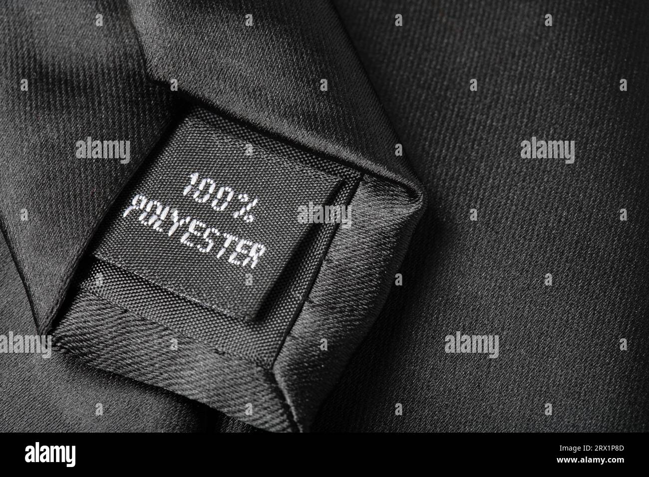 100% Polyester label on a tie Stock Photo