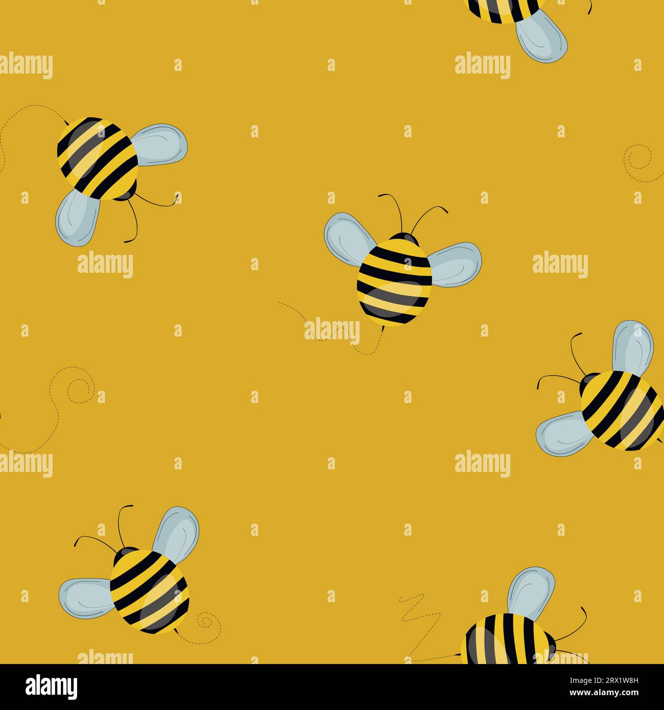 Seamless pattern with bees on color background. Small wasp. Vector ...