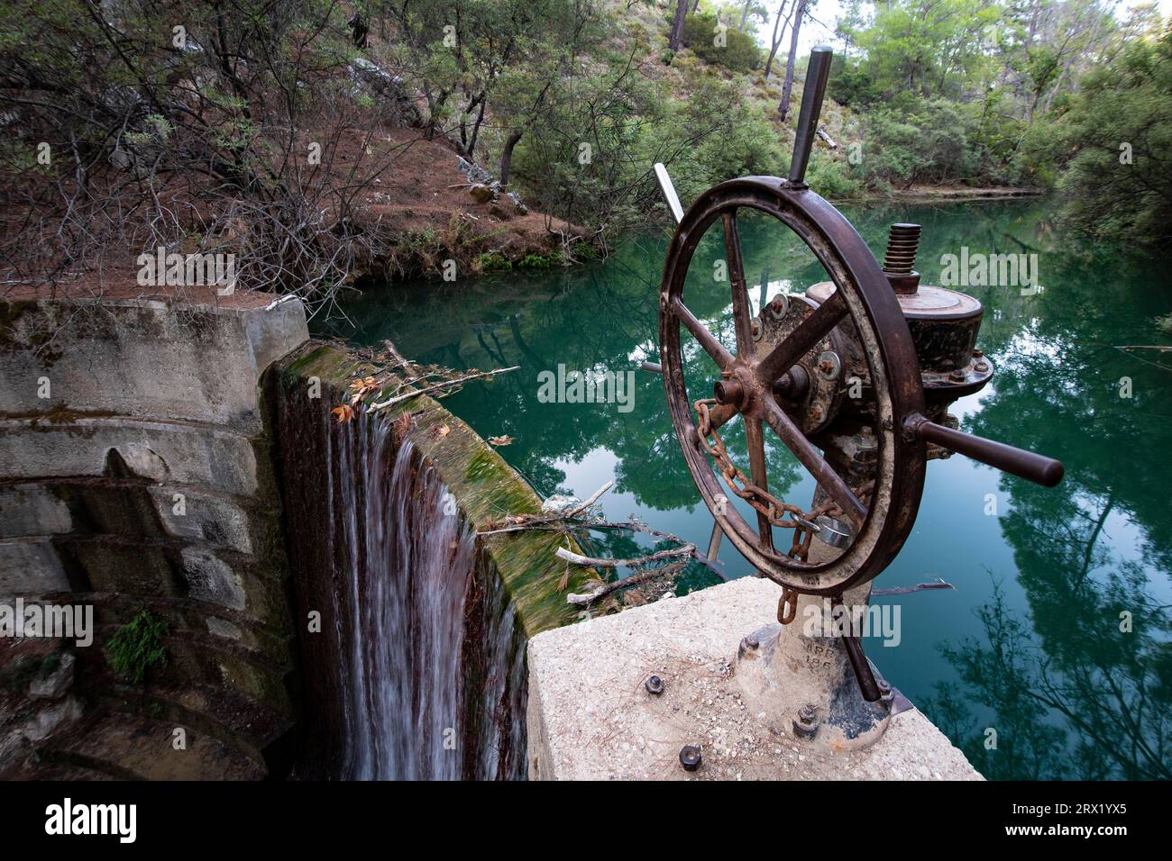 Reservoir, Epta Piges - The Seven Springs, Rhodes, Greece Stock Photo