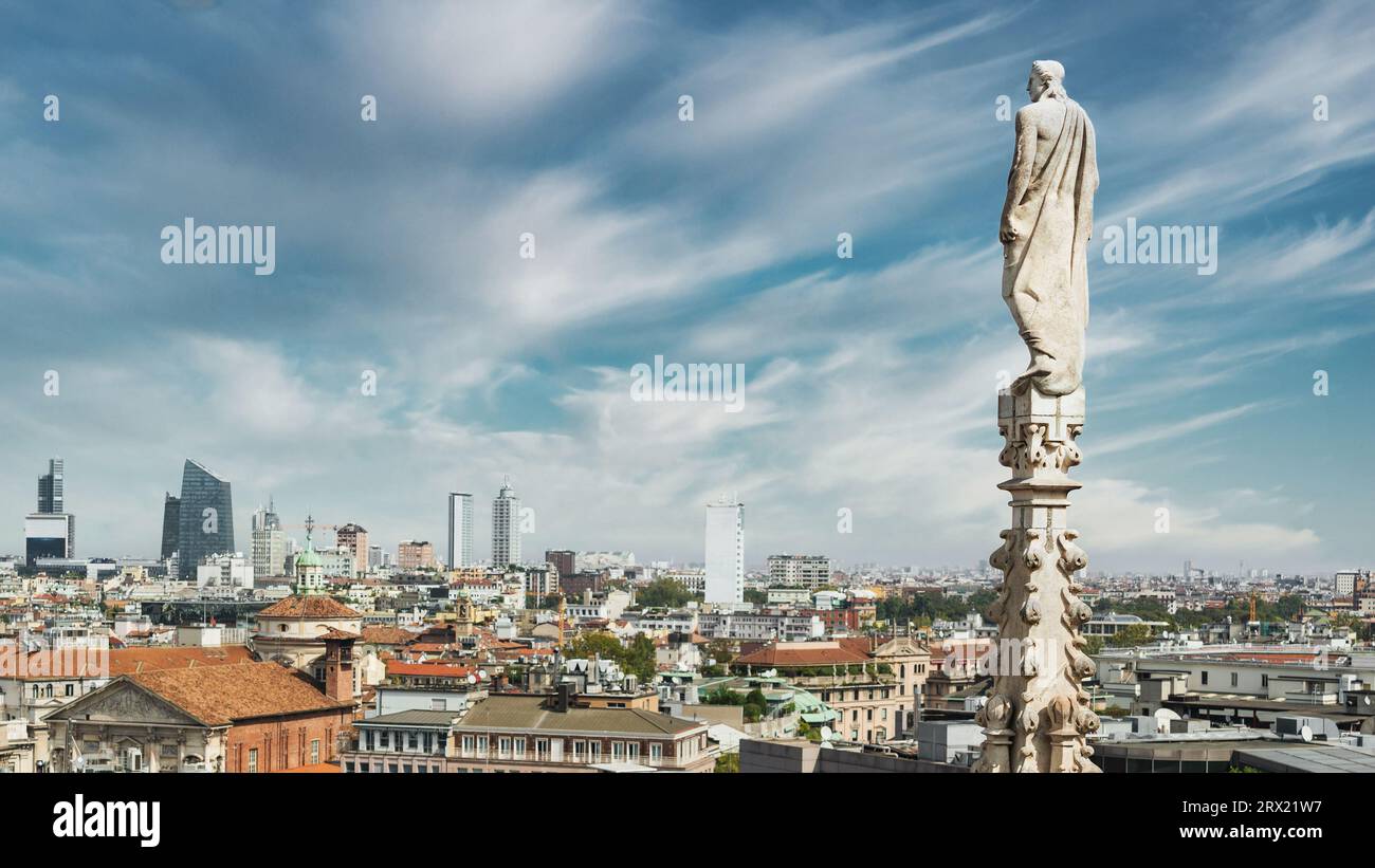 Milan cityscape seen from the Duomo Cathedral in Milan, Lombardy, Italy. Stock Photo