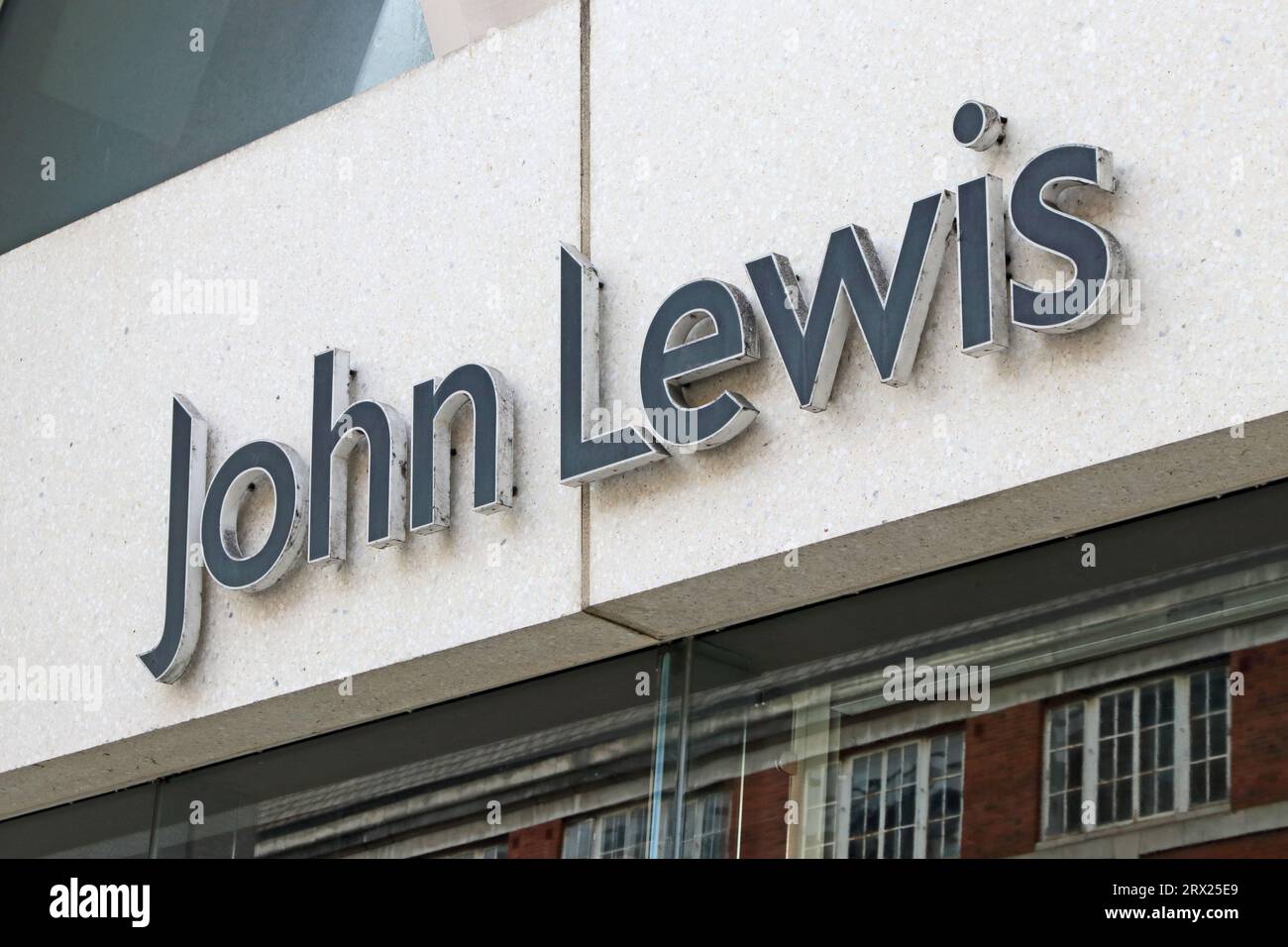 Sign over John Lewis department store, Leeds Stock Photo Alamy