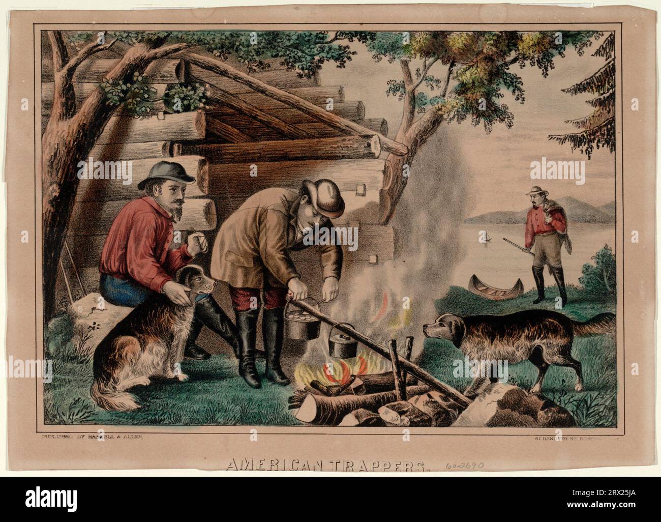 Lithograph, "American Trappers". DL*60.2690. Peters Prints Collection. Stock Photo