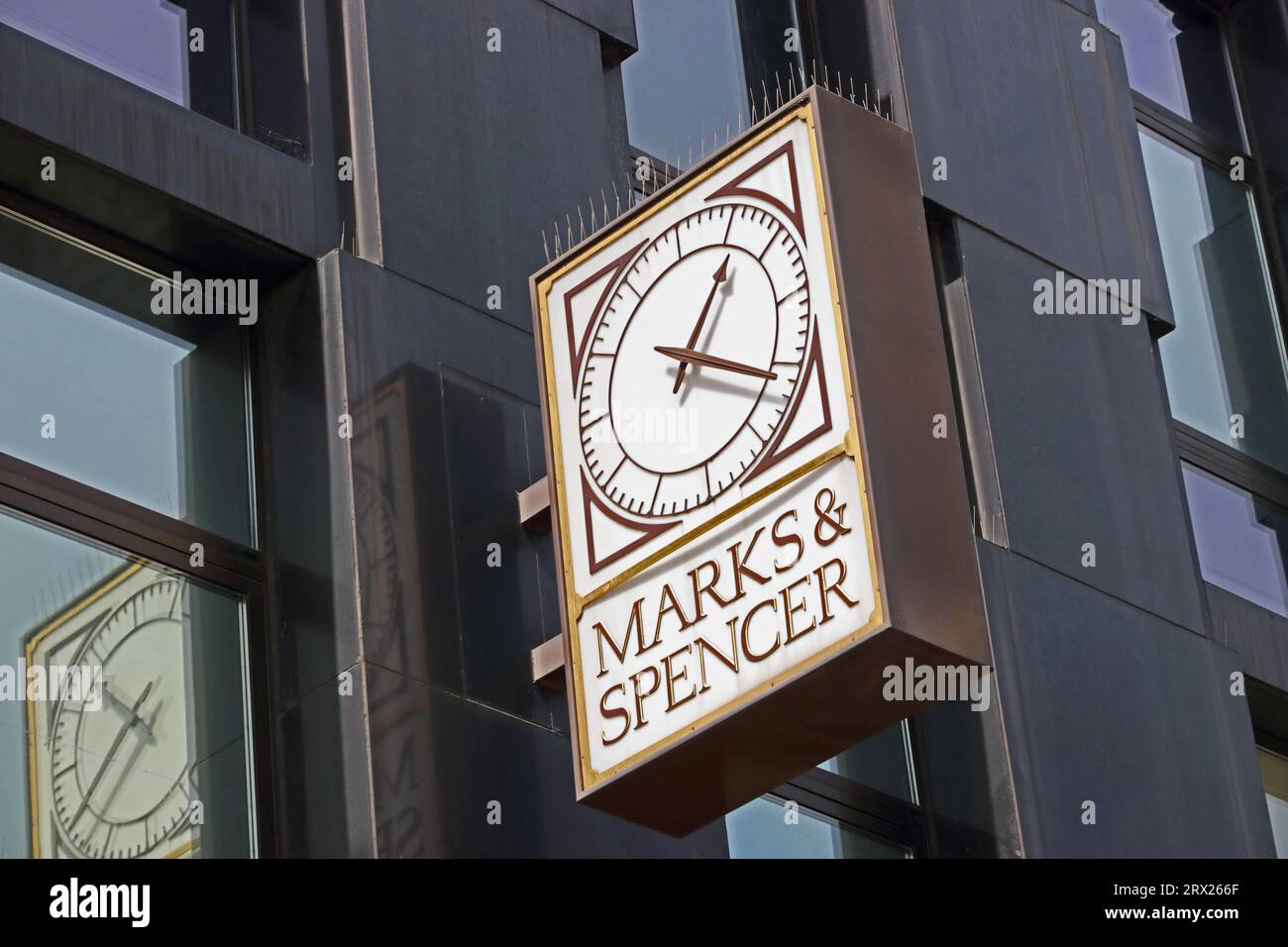 Marks & Spencer clock outside store, Leeds Stock Photo Alamy