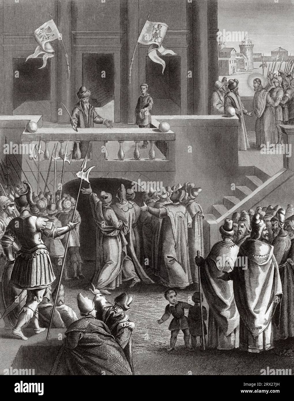 Pontius Pilate proclaims the innocence of Jesus Christ. Illustration