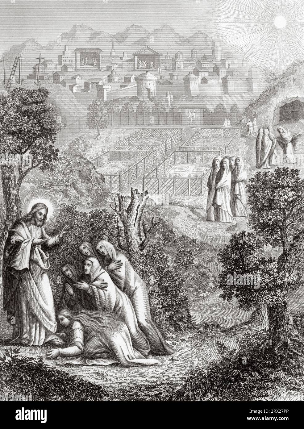 Jesus Appears to the Holy Women. Illustration for The life of Our Lord Jesus Christ written by the four evangelists, 1853 Stock Photo