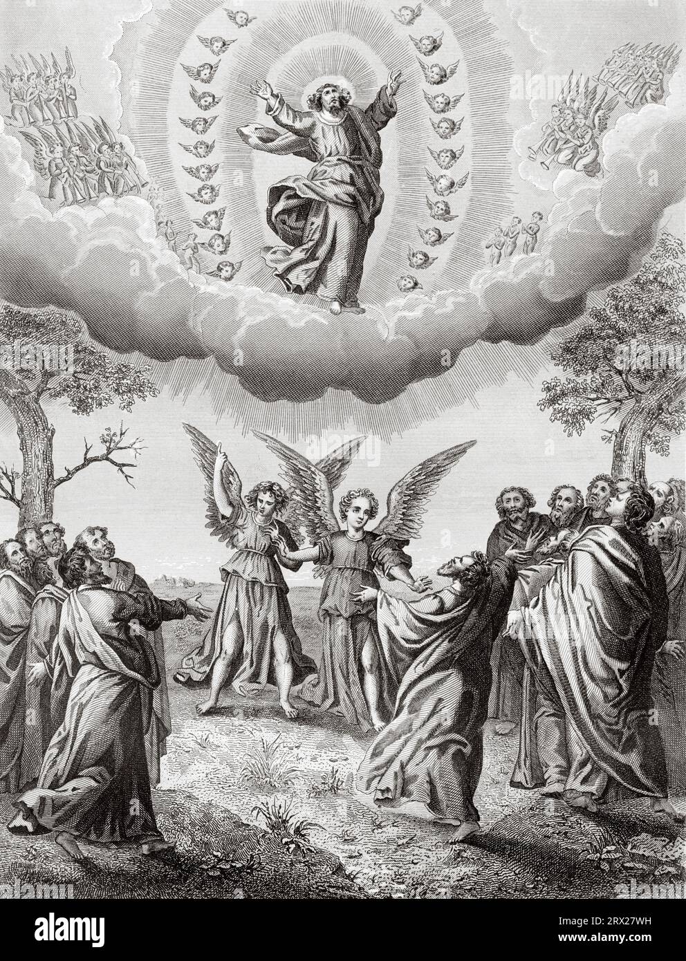 The Ascension of Our Lord Jesus Christ. Illustration for The life of Our Lord Jesus Christ written by the four evangelists, 1853 Stock Photo