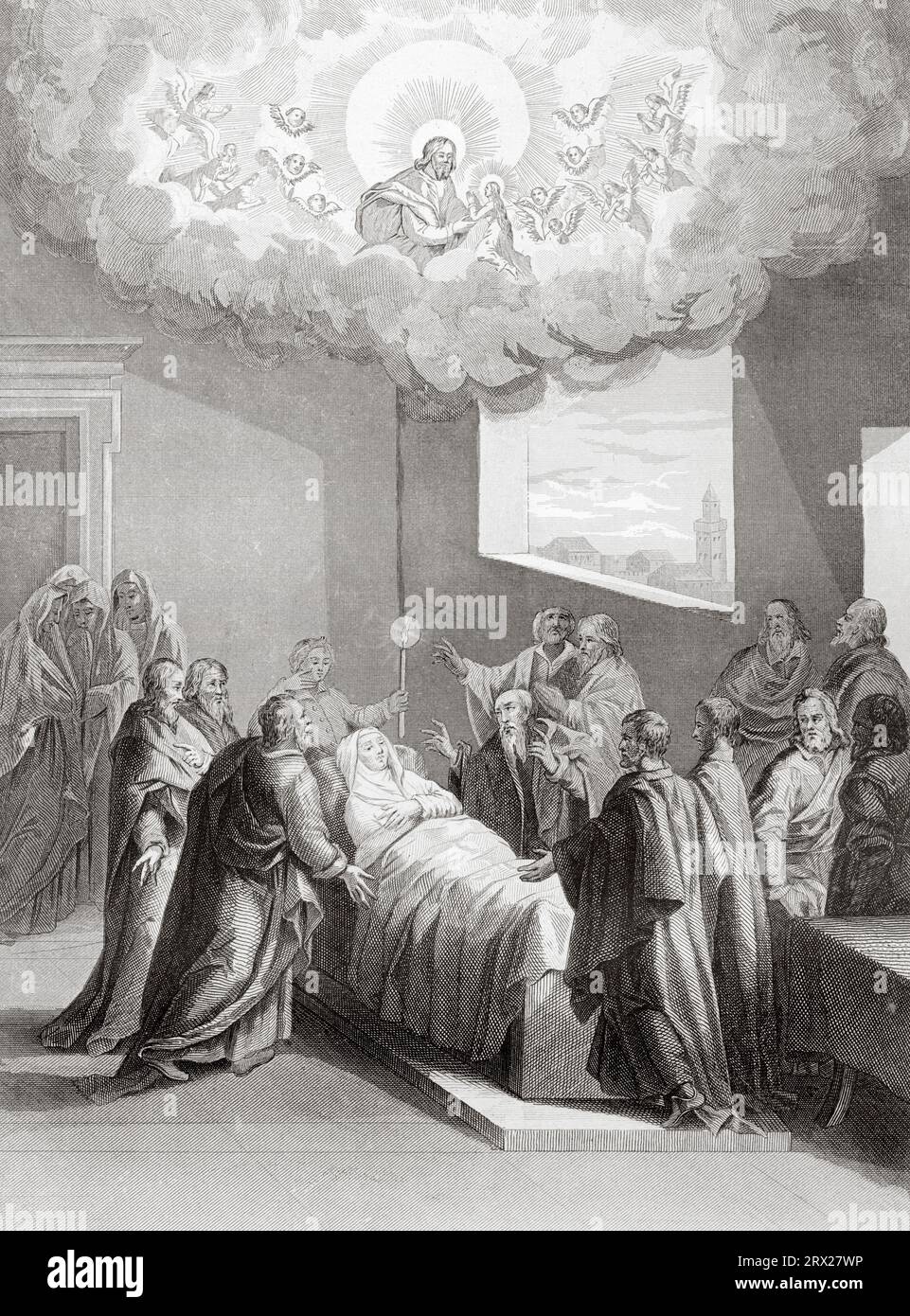 The death of the Virgin Mary. Illustration for The life of Our Lord Jesus Christ written by the four evangelists, 1853 Stock Photo