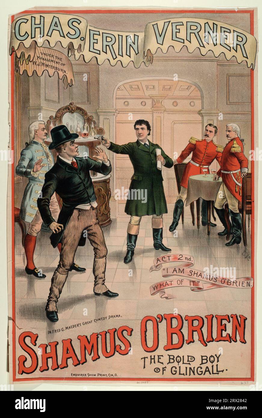 Lithograph, 'Chas. Erin Verner in...Shamus O'Brien, The Bold Boy of Glingall'. DL*60.3037. Peters Prints Collection. Stock Photo