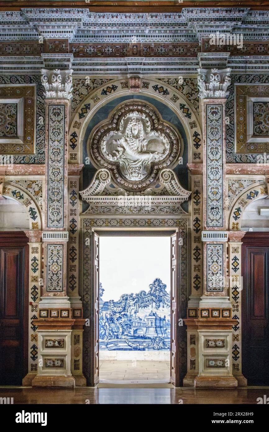 The spectacular 18c sacristy of the São Vicente de Fora Monastery in Lisbon, decorated with many colours of marble inlay and elaborate paintwork Stock Photo