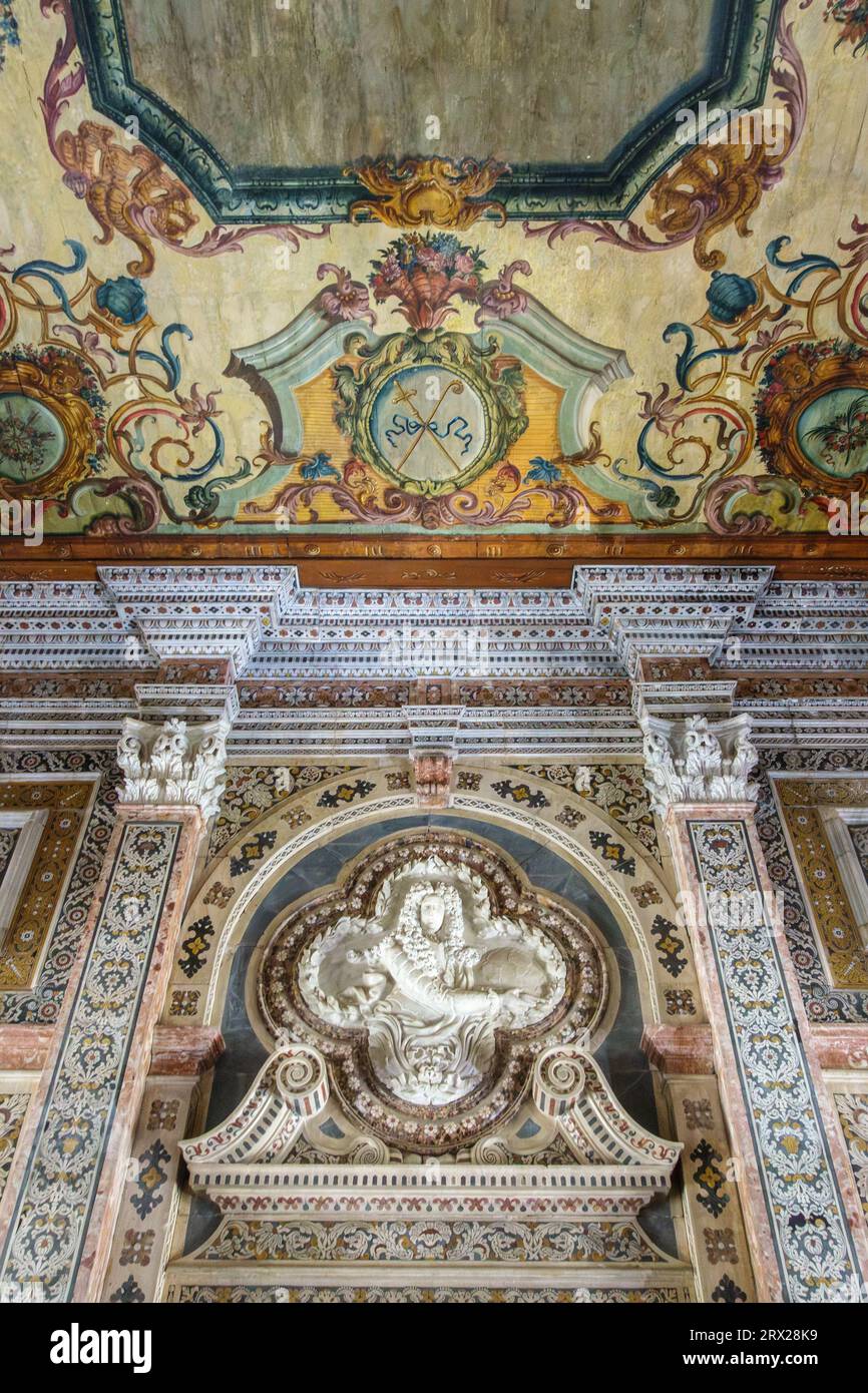 The spectacular 18c sacristy of the São Vicente de Fora Monastery in Lisbon, decorated with many colours of marble inlay and elaborate paintwork Stock Photo