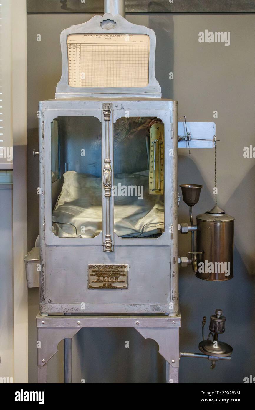 The Museu do Lactario (Milk Station Museum), Lisbon, Portugal. Heated incubator for premature