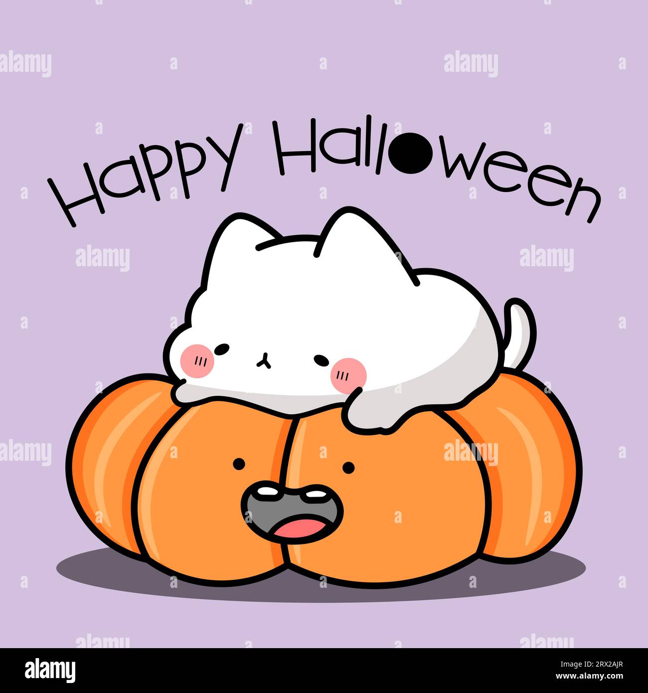 Cute kawaii kitten on orange Jack O lantern pumpkin, Happy Halloween ...
