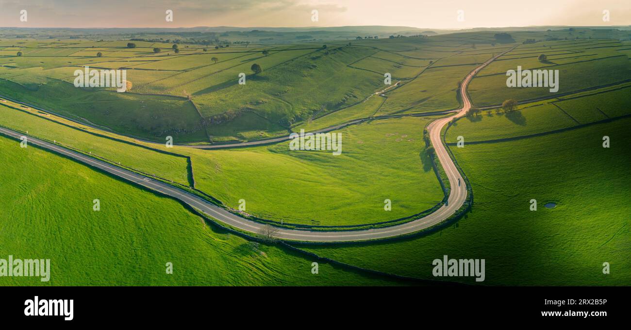 Aerial view of A623 near Tideswell, Peak District National Park, Derbyshire, England, United Kingdom, Europe Stock Photo